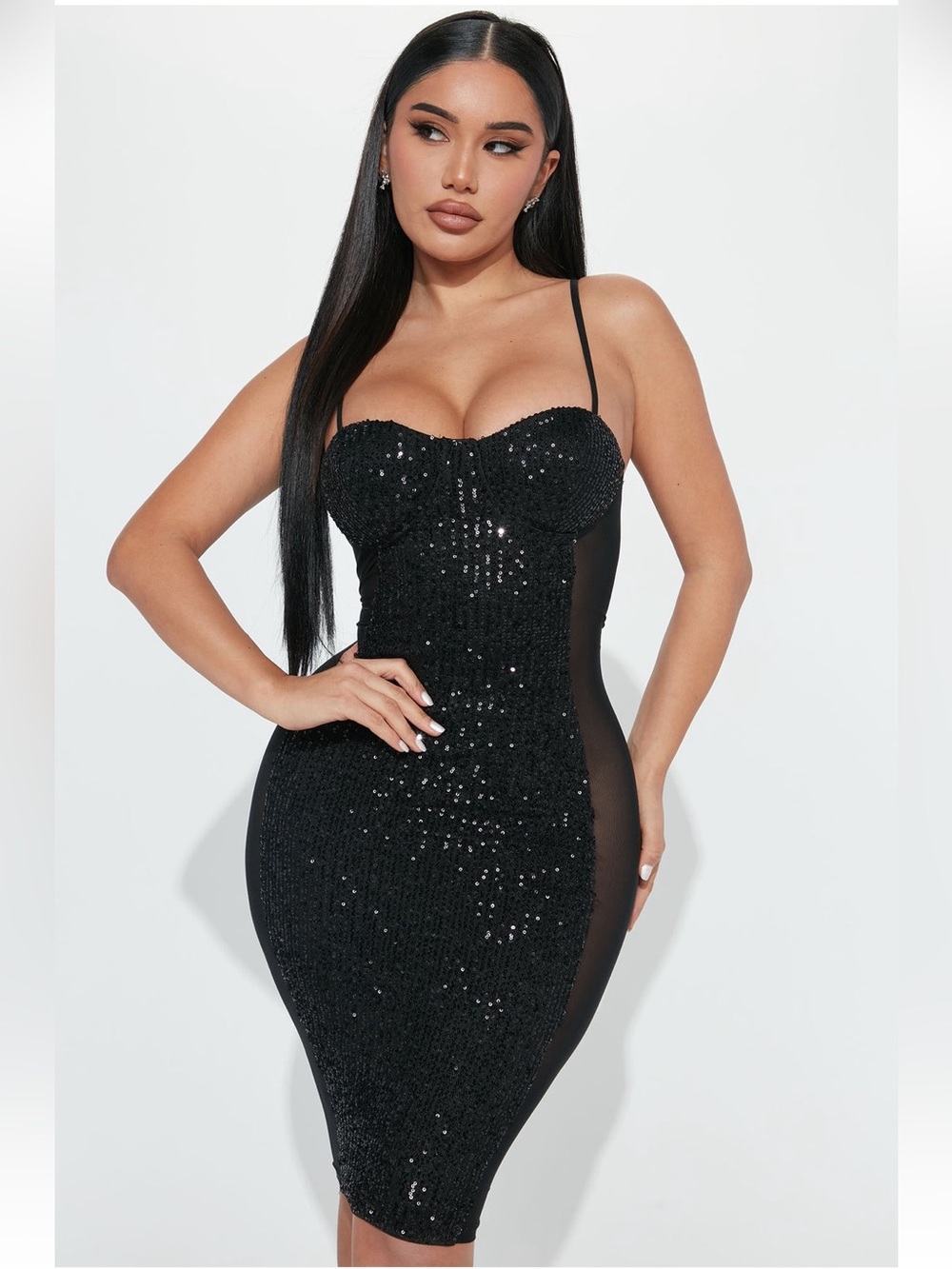 Fashion Nova Mya Sequin Midi Dress - Black
